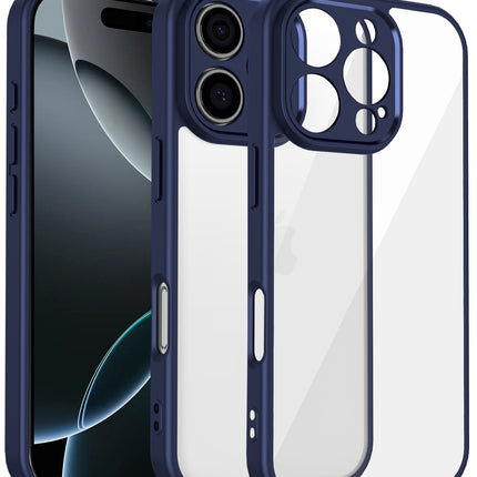 Mobizang Hawkeye Clear Back Cover for Apple iPhone 16 Pro | Camera Lens Protector Shockproof Slim Clear Case Cover (Blue Sides)