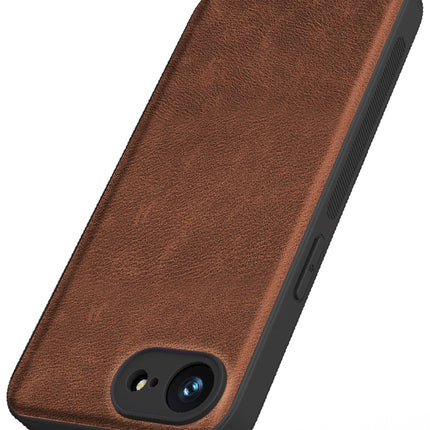 Mobizang Tux Leather Back Cover for Apple iPhone 16E | Slim Shockproof Camera Protection Bumper Case (Brown)