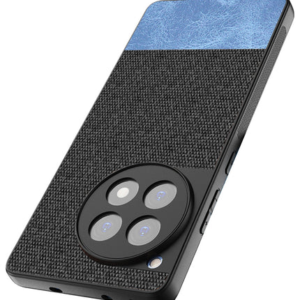 Mobizang Soft Fabric & Leather Hybrid Protective Back Cover for OnePlus 12R | Shockproof Slim Hard Anti Slip Back Case (Black,Blue)