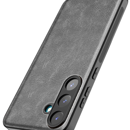 Mobizang Tux Leather Back Cover for Samsung Galaxy S25 | Slim Shockproof Camera Protection Bumper Case (Grey)
