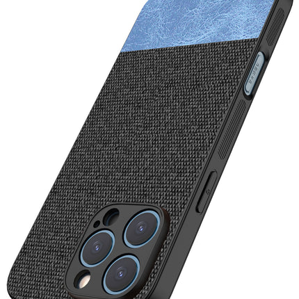 Mobizang Soft Fabric & Leather Hybrid Protective Back Cover for Apple iPhone 16 Pro | Shockproof Slim Hard Anti Slip Back Case (Black,Blue)