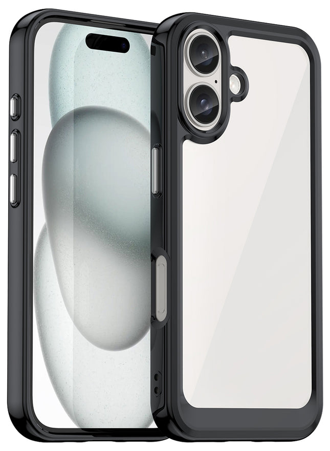 Mobizang Unicorn Acrylic Clear Back Cover For Apple iPhone 16 Plus | Slim Shockproof [Military Grade Protection] Hybrid Bumper Case (Black Sides)