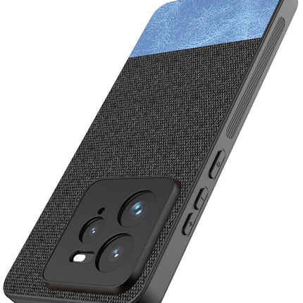 Mobizang Soft Fabric & Leather Hybrid Protective Back Cover for Realme GT 7 PRO | Shockproof Slim Hard Anti Slip Back Case (Black,Blue)