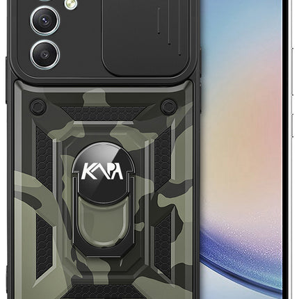 Mobizang Tank Back Cover for Samsung Galaxy M55 / F55 | Inbuilt Ring + Slider Shockproof Lens Protection Bumper Back Case (Black)