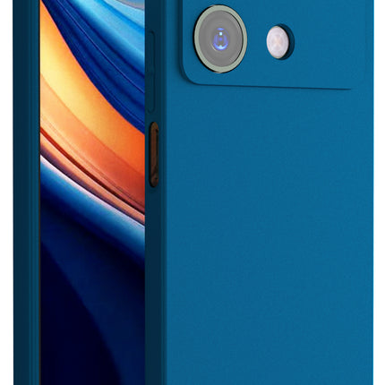 Mobizang Matte Protective Lens Flexible Back Cover for Poco X6 Neo (5G) | Slim Silicone with Soft Lining Shockproof Full Body Bumper Case (Blue)