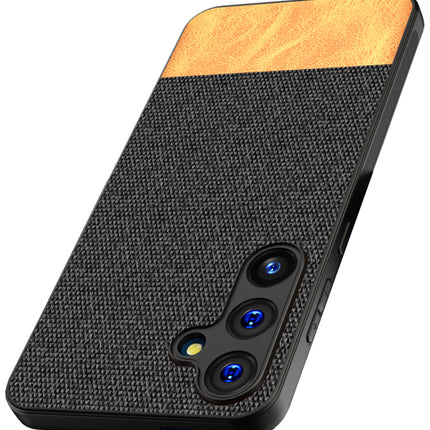 Mobizang Soft Fabric & Leather Hybrid Protective Back Cover for Samsung Galaxy A35 (5G) | Shockproof Slim Hard Anti Slip Back Case (Black,Brown)