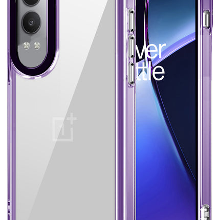 Mobizang Warrior Acrylic Clear Back Cover For OnePlus Nord CE 4 Lite | Slim Shockproof [Military Grade Protection] Hybrid Bumper Case (Purple Sides)