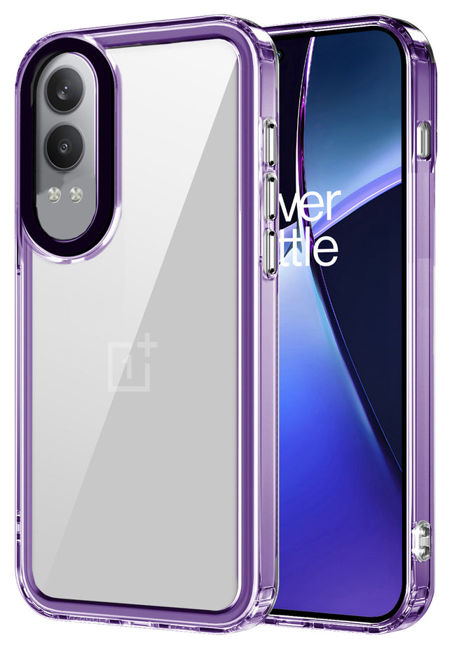 Mobizang Warrior Acrylic Clear Back Cover For OnePlus Nord CE 4 Lite | Slim Shockproof [Military Grade Protection] Hybrid Bumper Case (Purple Sides)