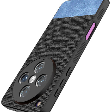 Mobizang Soft Fabric & Leather Hybrid Protective Back Cover for Oppo Find X8 Pro | Shockproof Slim Hard Anti Slip Back Case (Black,Blue)