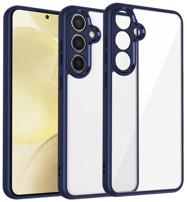 Mobizang Hawkeye Clear Back Cover for Samsung Galaxy S25 | Camera Lens Protector Shockproof Slim Clear Case Cover (Blue Sides)