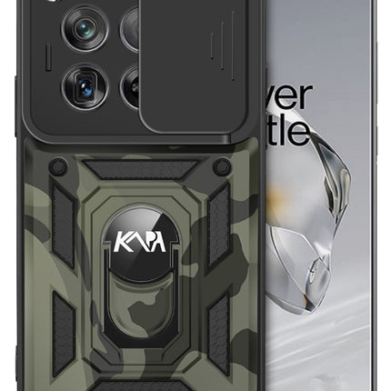 Kapa Tank Back Cover for Oneplus 12 | Inbuilt Ring + Slider Shockproof Lens Protection Bumper Back Case (Black)