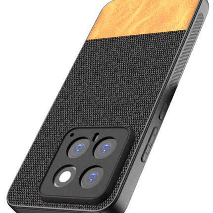 Mobizang Soft Fabric & Leather Hybrid Protective Back Cover for Xiaomi 14 (5G) | Shockproof Slim Hard Anti Slip Back Case (Black,Brown)
