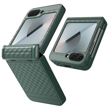Mobizang Geometric Hinge Protection Back Cover for Samsung Galaxy Z Flip6 / Flip 6 | with [Inbuilt Glass] Full Body Shockproof Hard Back Case (Dark Green)