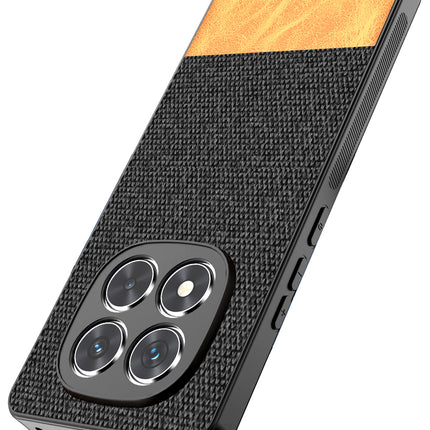 Mobizang Soft Fabric & Leather Hybrid Protective Back Cover for Redmi Note 14 Pro Plus | Shockproof Slim Hard Anti Slip Back Case (Black,Brown)