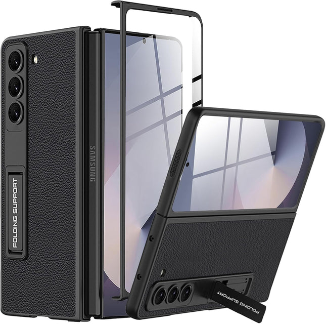 Mobizang Leather Case for Samsung Galaxy Z Fold 6 | Inbuilt Stand Hybrid Back Cover (Black)
