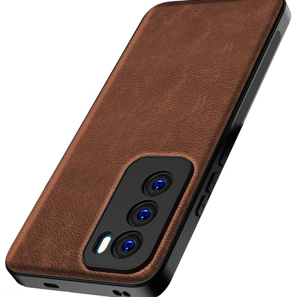 Mobizang Tux Leather Back Cover for Oppo Reno 12 (5G) | Slim Shockproof Camera Protection Bumper Case (Brown)