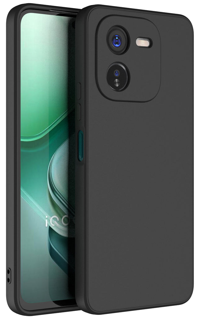 Mobizang Matte Protective Lens Flexible Back Cover for IQOO Z9X | Slim Silicone with Soft Lining Shockproof Full Body Bumper Case (Black)