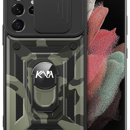 Mobizang Tank Back Cover for Samsung Galaxy S25 Ultra | Inbuilt Ring + Slider Shockproof Lens Protection Bumper Back Case (Black)