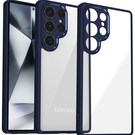 Mobizang Hawkeye Clear Back Cover for Samsung Galaxy S25 Ultra | Camera Lens Protector Shockproof Slim Clear Case Cover (Blue Sides)