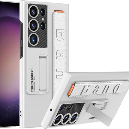 Mobizang Ultra Thin Band + Stand Back Case for Samsung S25 Ultra | Slim Camera Lens Protection Cover with Kickstand (Silver)