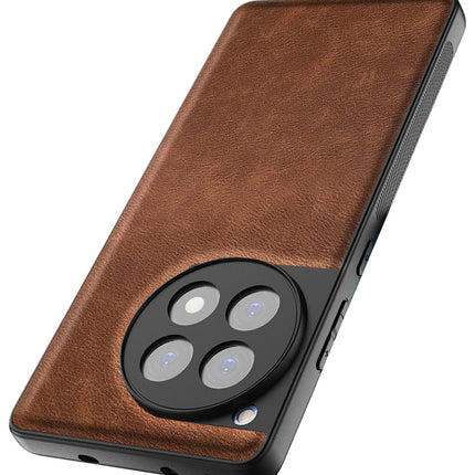 Kapa Tux Leather Back Cover for Oneplus 12R | Slim Shockproof Camera Protection Bumper Case (Brown)