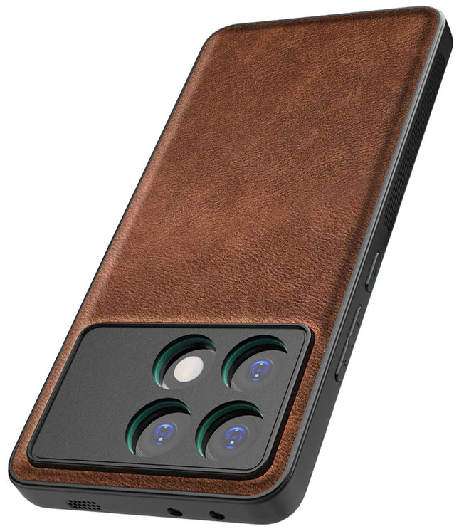 Kapa Tux Leather Back Cover for Poco X6 PRO | Slim Shockproof Camera Protection Bumper Case (Brown)