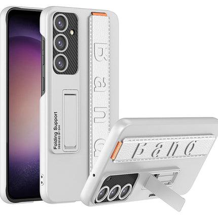 Mobizang Ultra Thin Band + Stand Back Case for Samsung S25 | Slim Camera Lens Protection Cover with Kickstand (Silver)