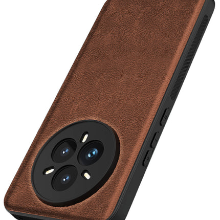 Mobizang Tux Leather Back Cover for Realme 14 Pro 5G | Slim Shockproof Camera Protection Bumper Case (Brown)