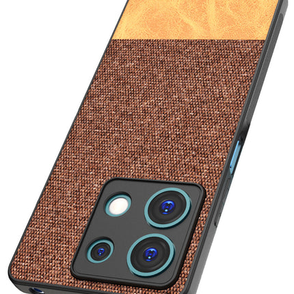 Mobizang Soft Fabric & Leather Hybrid Protective Back Cover for Redmi Note 13 (5G) | Shockproof Slim Hard Anti Slip Back Case (Brown)