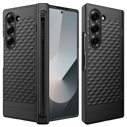 Mobizang Geometric S Pen Holder Hinge Protection Back Cover for Samsung Galaxy Z Fold6 / Fold 6 | Slim Shock proof Case with Inbuilt Glass & S Pen Slot (Black)