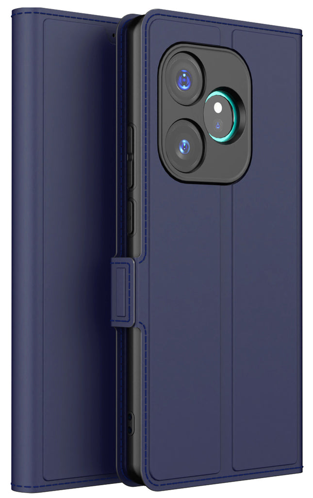 Mobizang Noble Slim Magnetic Leather Flip Case Cover for Realme GT 6 / GT 6T | Card Holder Stand Flip Wallet Case (Blue)