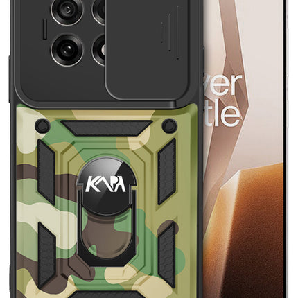 Mobizang Tank Back Cover for OnePlus 13 | Inbuilt Ring + Slider Shockproof Lens Protection Bumper Back Case (Green)