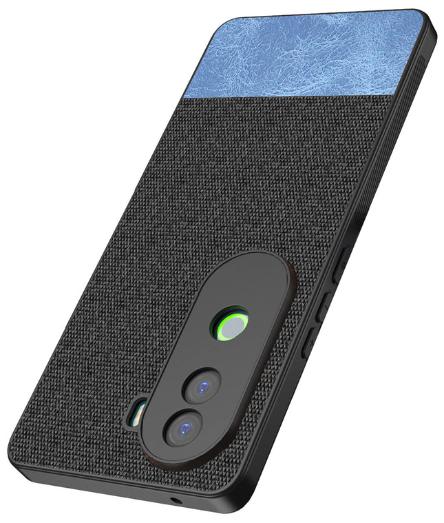 Mobizang Soft Fabric & Leather Hybrid Protective Back Cover for Vivo V40E / iQOO Z9S | Shockproof Slim Hard Anti Slip Back Case (Black,Blue)