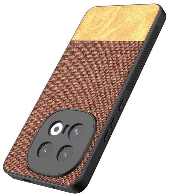Mobizang Soft Fabric & Leather Hybrid Protective Back Cover for Iqoo 13 (5G) | Shockproof Slim Hard Anti Slip Back Case (Brown)