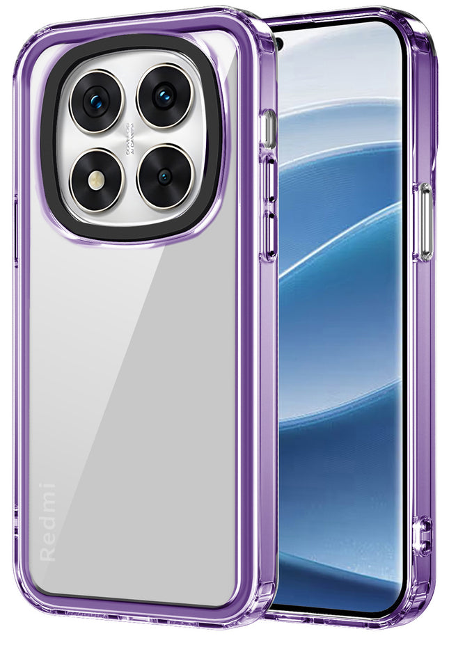 Mobizang Warrior Acrylic Clear Back Cover For Redmi Note 14 Pro (5G) | Slim Shockproof [Military Grade Protection] Hybrid Bumper Case (Purple Sides)