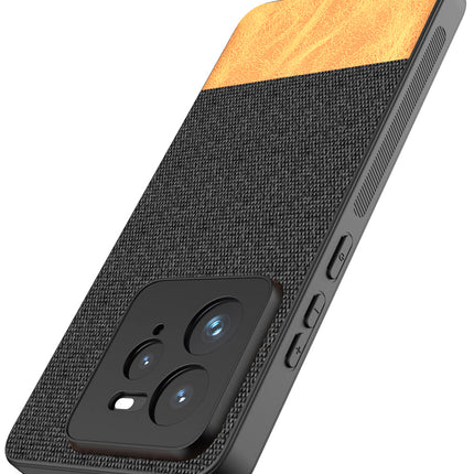 Mobizang Soft Fabric & Leather Hybrid Protective Back Cover for Realme GT 7 PRO | Shockproof Slim Hard Anti Slip Back Case (Black,Brown)