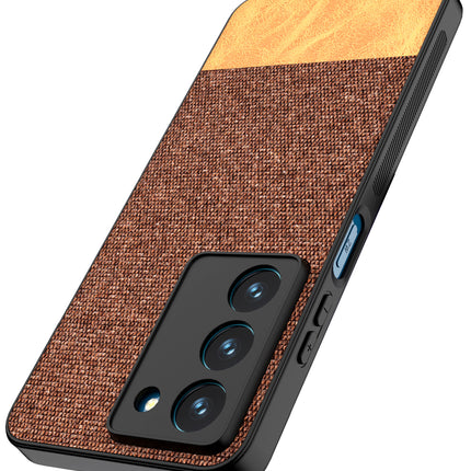 Mobizang Soft Fabric & Leather Hybrid Protective Back Cover for Realme 14X | Shockproof Slim Hard Anti Slip Back Case (Brown)