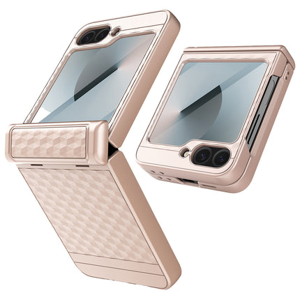 Mobizang Geometric Hinge Protection Back Cover for Samsung Galaxy Z Flip6 / Flip 6 | with [Inbuilt Glass] Full Body Shockproof Hard Back Case (Golden)