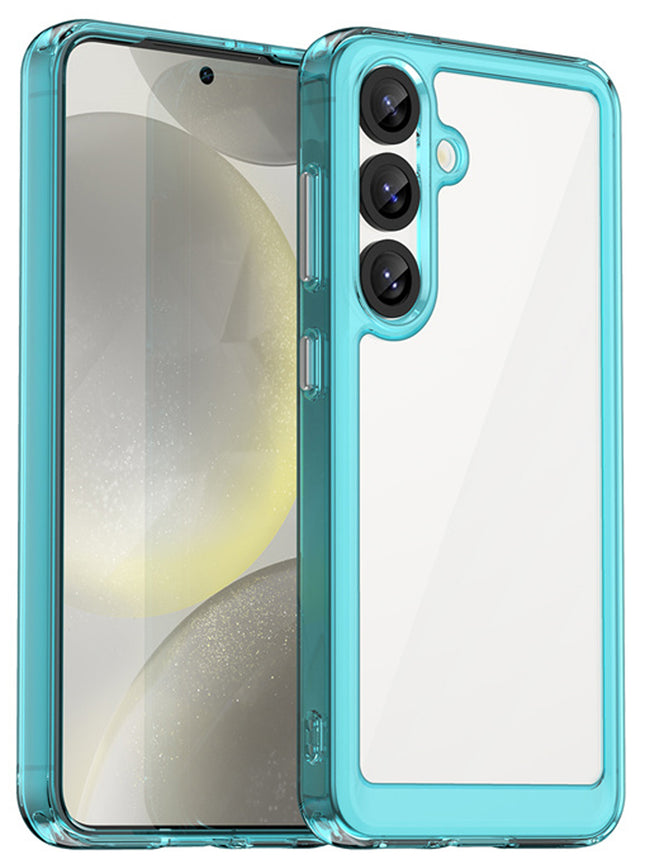 Mobizang Unicorn Acrylic Clear Back Cover For Samsung Galaxy S25 | Slim Shockproof [Military Grade Protection] Hybrid Bumper Case (Blue Sides)