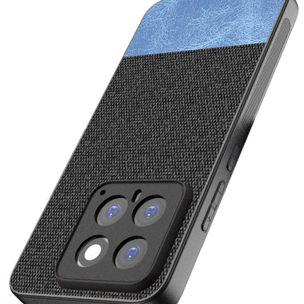 Mobizang Soft Fabric & Leather Hybrid Protective Back Cover for Xiaomi 14 (5G) | Shockproof Slim Hard Anti Slip Back Case (Black,Blue)