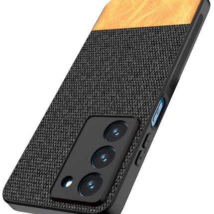 Mobizang Soft Fabric & Leather Hybrid Protective Back Cover for Realme 14X | Shockproof Slim Hard Anti Slip Back Case (Black,Brown)