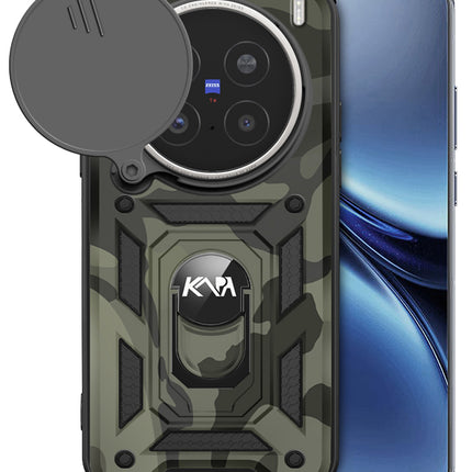 Mobizang Tank Back Cover for Vivo X200 Pro (5G) | Inbuilt Ring + Slider Shockproof Lens Protection Bumper Back Case (Black)