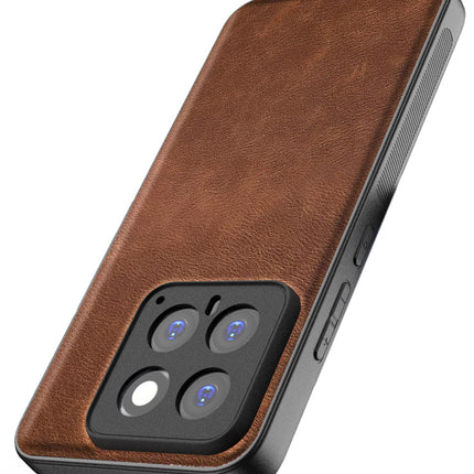 Mobizang Tux Leather Back Cover for Xiaomi 14 (5G) | Slim Shockproof Camera Protection Bumper Case (Brown)