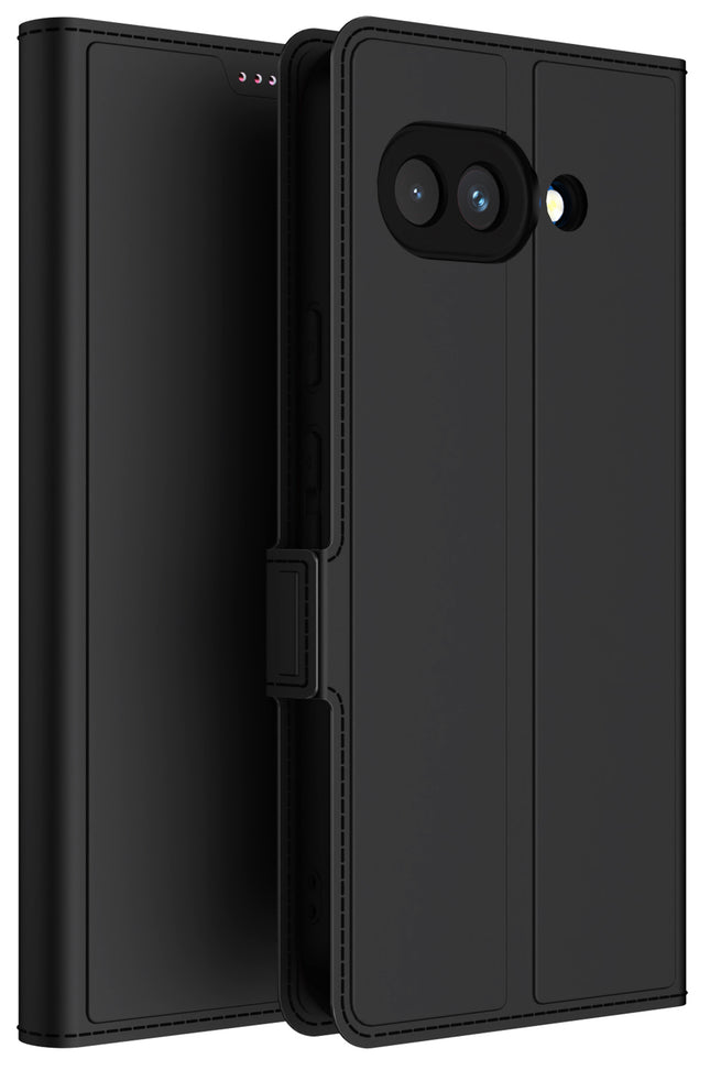 Mobizang Noble Slim Magnetic Leather Flip Case Cover for Google Pixel 9A | Card Holder Stand Flip Wallet Case (Black)