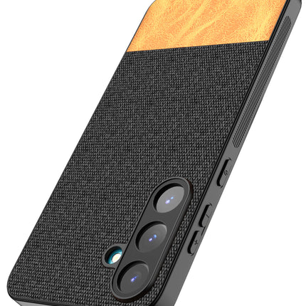 Mobizang Soft Fabric & Leather Hybrid Protective Back Cover for Samsung Galaxy S25 | Shockproof Slim Hard Anti Slip Back Case (Black,Brown)
