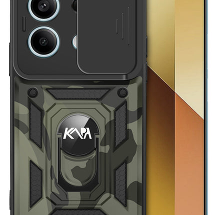 Kapa Tank Back Cover for Redmi Note 13 Pro (5G) | Inbuilt Ring + Slider Shockproof Lens Protection Bumper Back Case (Black)
