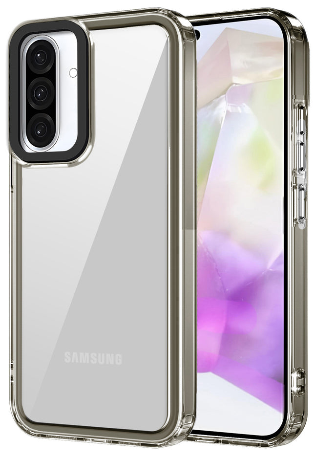 Mobizang Warrior Acrylic Clear Back Cover For Samsung Galaxy A36 | Slim Shockproof [Military Grade Protection] Hybrid Bumper Case (Grey Sides)