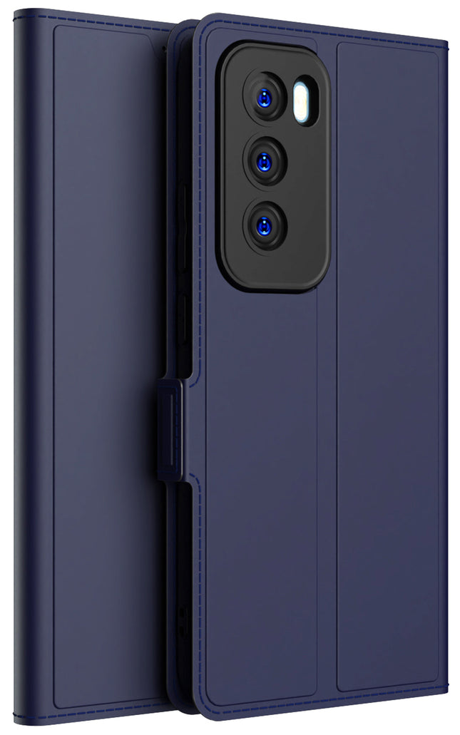 Mobizang Noble Slim Magnetic Leather Flip Case Cover for Oppo Reno 12 Pro (5G) | Card Holder Stand Flip Wallet Case (Blue)