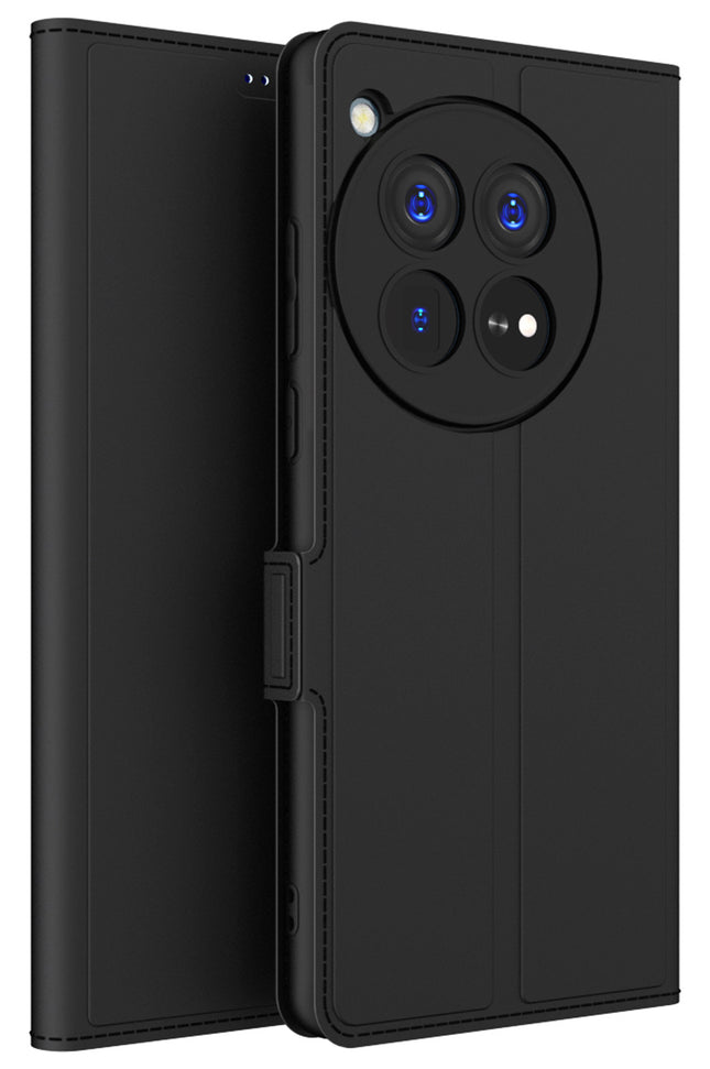 Mobizang Noble Slim Magnetic Leather Flip Case Cover for OnePlus 12 | Card Holder Stand Flip Wallet Case (Black)