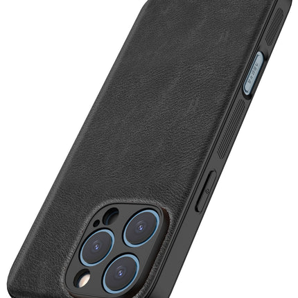 Mobizang Tux Leather Back Cover for Apple iPhone 16 Pro | Slim Shockproof Camera Protection Bumper Case (Black)